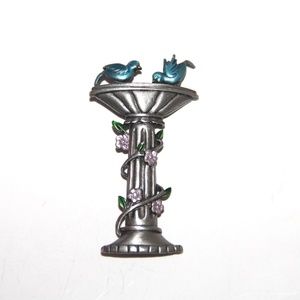 Blue Bird Birdbath Brooch